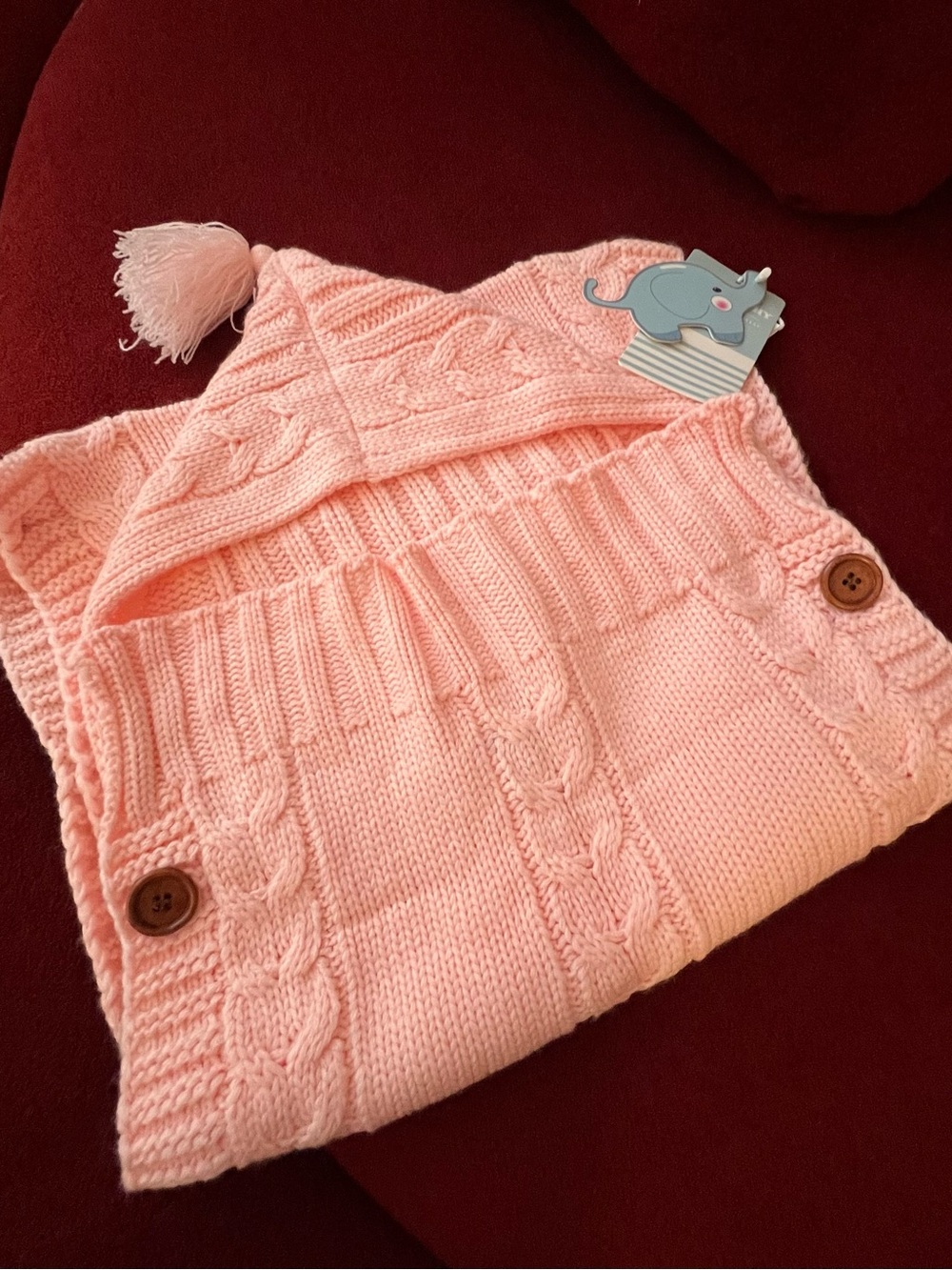 XMWEALTHY Pink Cable Knit Hooded Baby Swaddle Blanket Sleeping Bag Tassel NEW